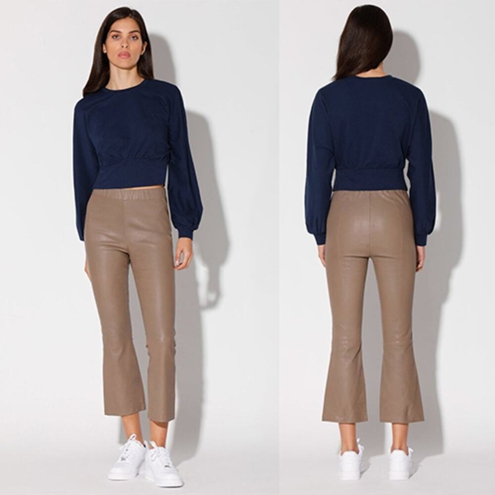 Walter Baker Lori Lamb Leather Cropped Flare Pull-On Pants Tan Size: XS NWOT